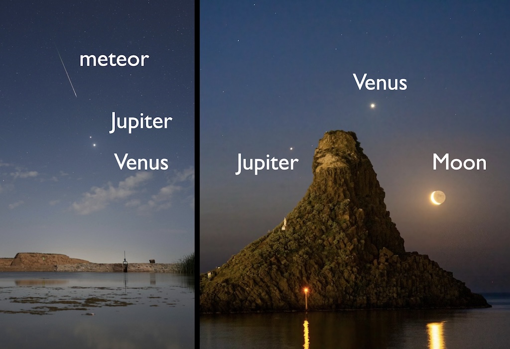 Two photographs showing planets in the night sky