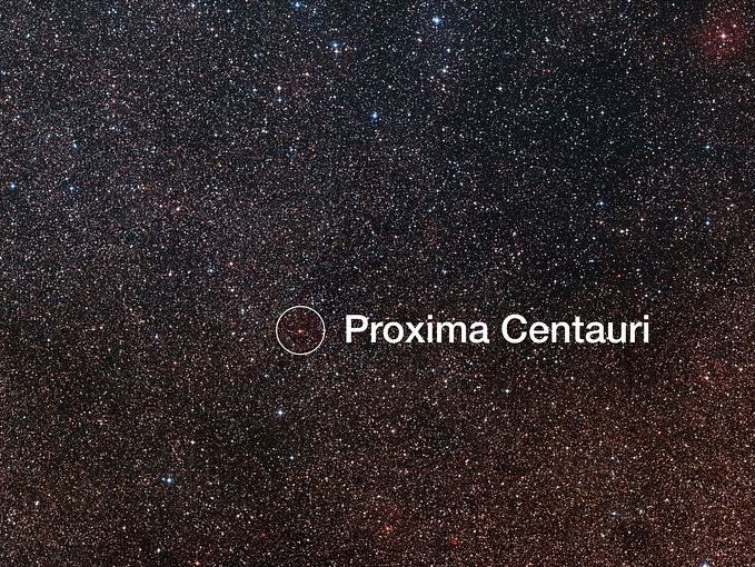 Proxima Centauri circled in a star field